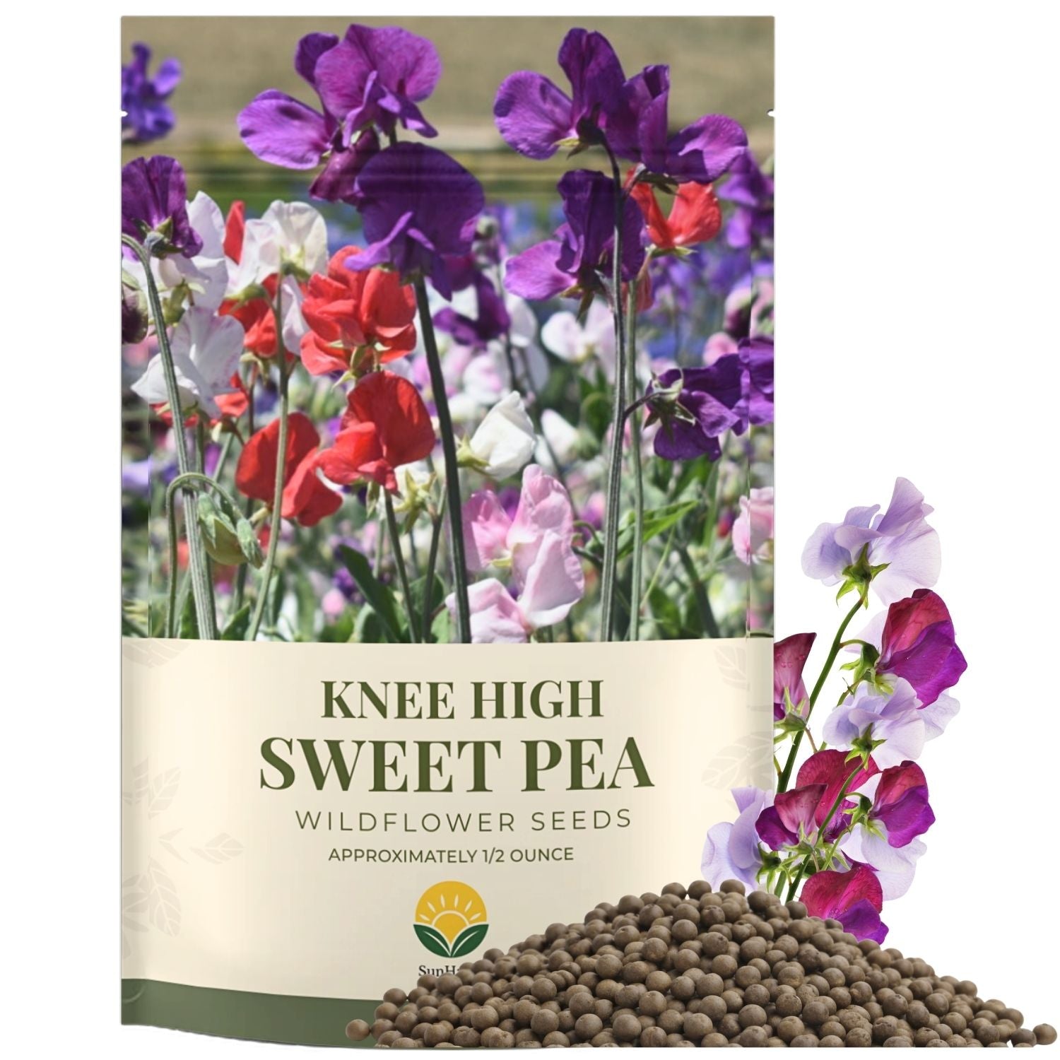 SunHaven Seeds Sweet Pea ‘Knee High’ Flower Seeds – 150+ Seeds – 0.5 oz Large Resealable Packet – Lathyrus odoratus Seeds for Fragrant Pastel Blooms