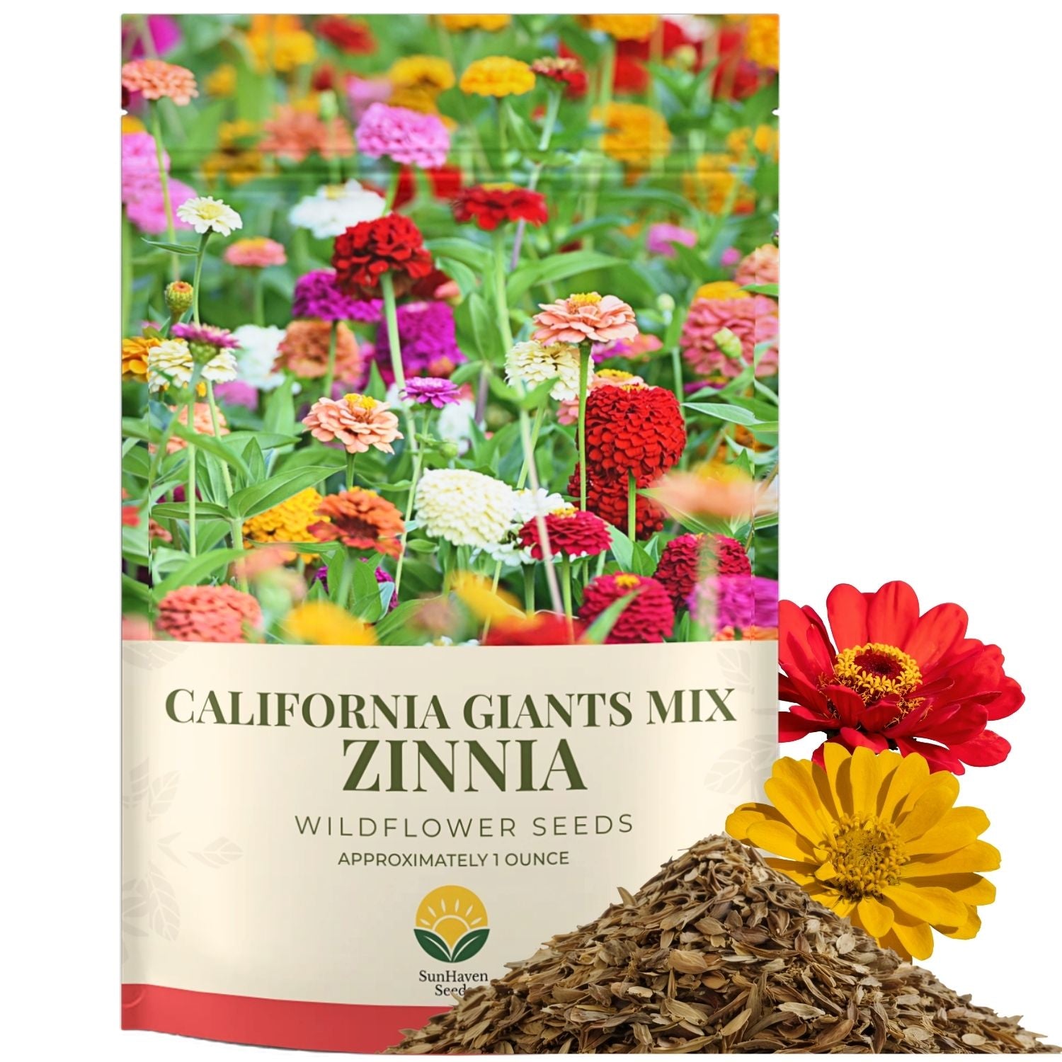 SunHaven Seeds California Giants Zinnia Mix – 4,000+ Seeds – 1 oz Bulk Extra Large Resealable Packet – Premium Heirloom Zinnia elegans Seeds with Giant Blooms in Vibrant Colors